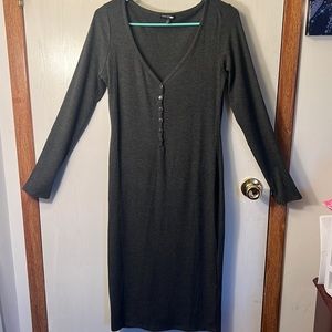 Press My Buttons Ribbed Midi Dress - Charcoal